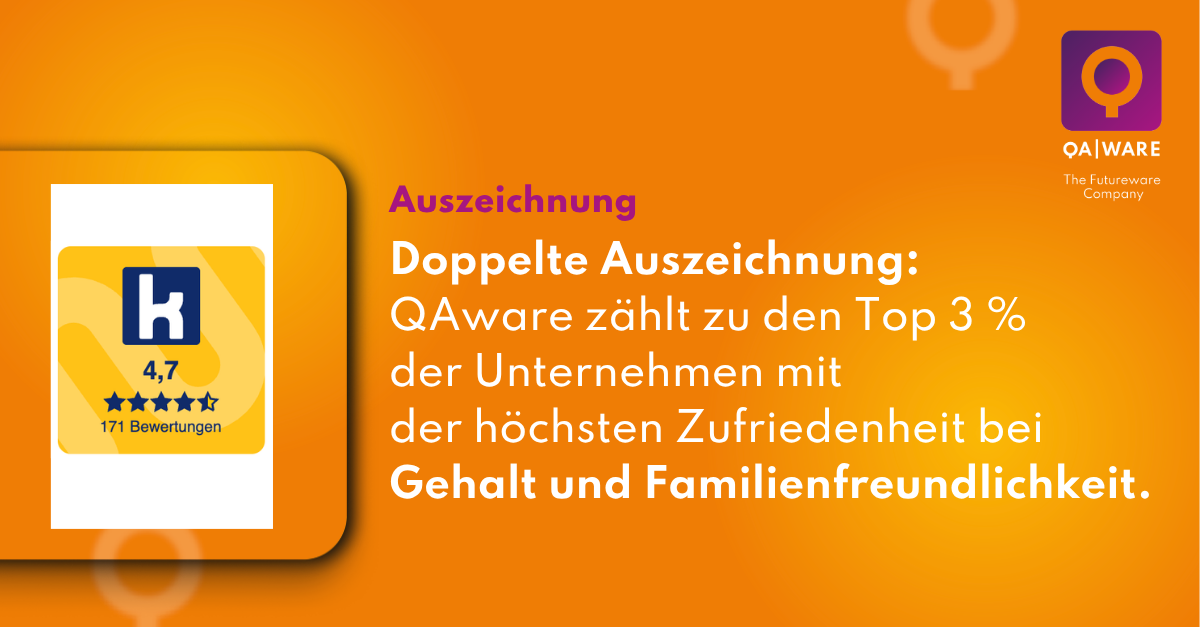 QAware zählt zu den Top 3 % der Unternehmen mit der höchsten Zufriedenheit bei Gehalt & Familienfreundlichkeit.